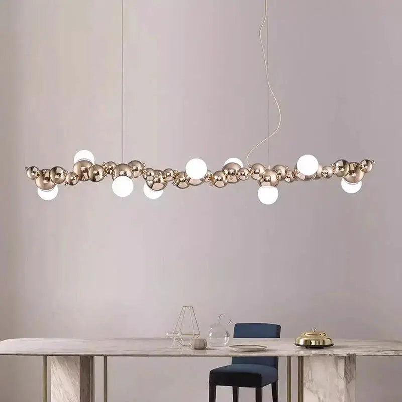 DecorBites LED pendant chandelier with gold sphere beads and white globe bulbs on Tampa Home & Garden Store