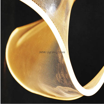 DecorBites LED Art Acrylic Pendant Light in gold, ribbed curved ribbon sculpture on Tampa Home & Garden Store
