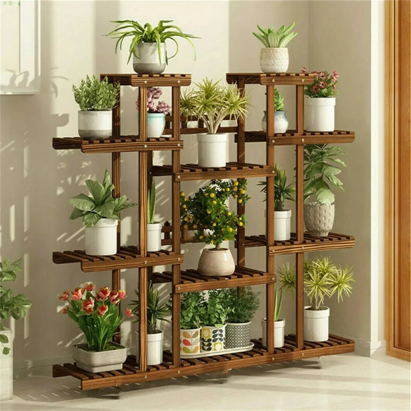 11 Tier Wooden Plant Stand for Indoor and Outdoor