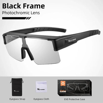 West Biking cycling glasses black frame with photochromic UV400 lenses, strap, cloth, case on Tampa Home & Garden Store