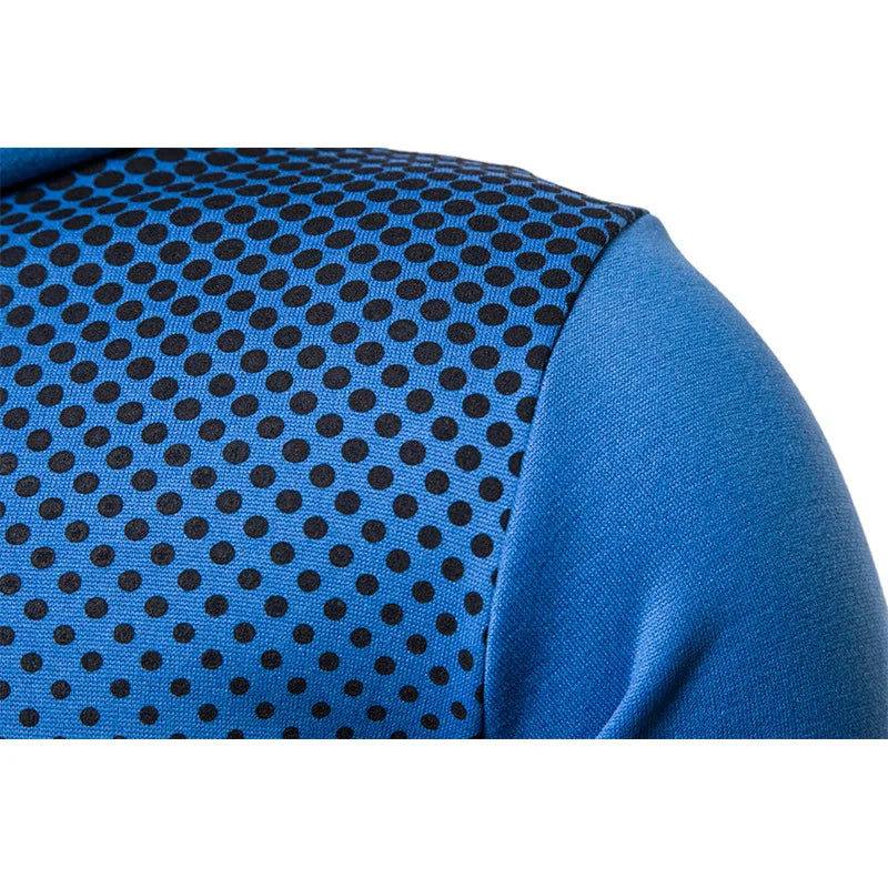 Men's zip up hoodie with blue body and black polka dot pocket panel UpTrend Deals on Tampa Home & Garden Store