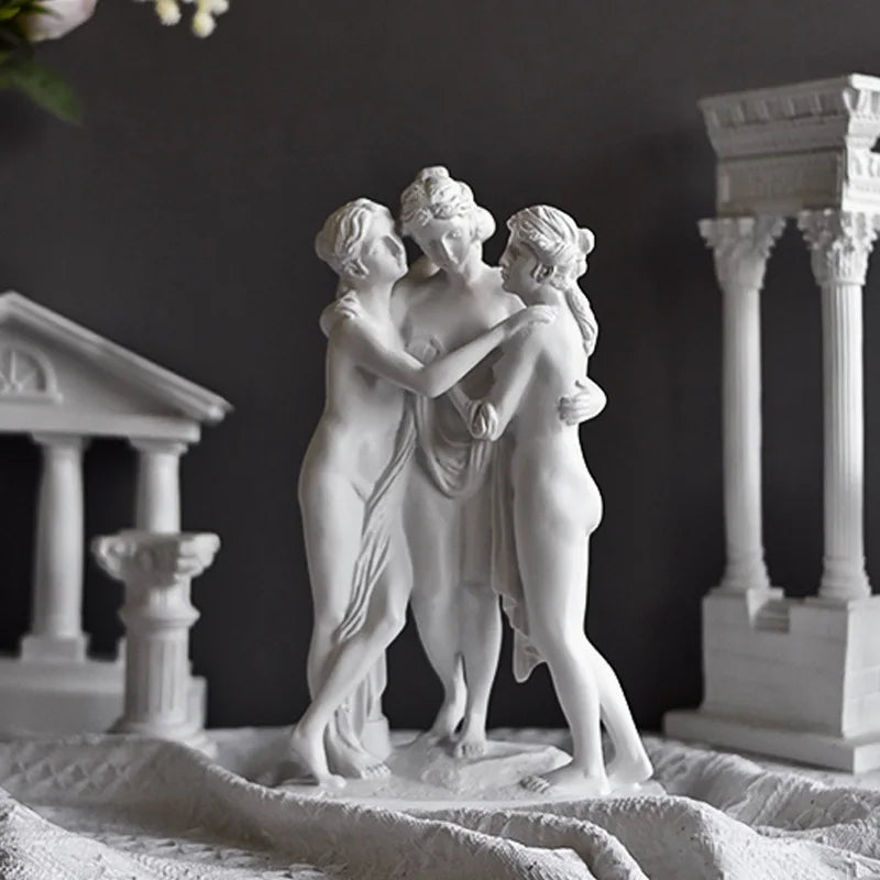 Perfecsy Venus Emerging Goddess resin sculpture, white three figures decor statue on Tampa Home & Garden Store