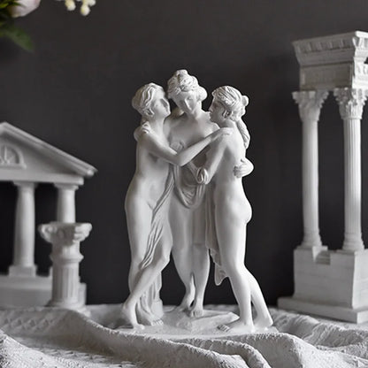 Perfecsy Venus Emerging Goddess resin sculpture, white three figures decor statue on Tampa Home & Garden Store