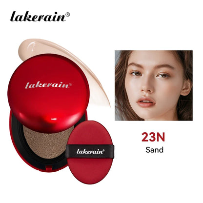 Lakerain cushion foundation compact in red case with beige swatch, puff, shade 23N Sand on Tampa Home & Garden Store