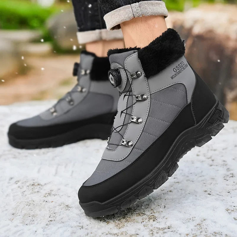 Mens Winter Snow Boots pair grey upper, black outsole, fur, lace hooks for outdoor warmth on Tampa Home & Garden Store