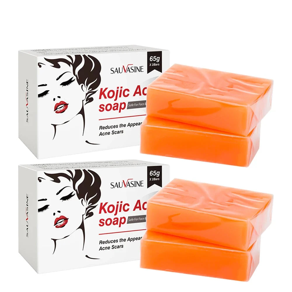 Kojic Acid soap bars by Silcy Skin, two orange wrapped blocks with white box art of a woman's face on Tampa Home & Garden Store