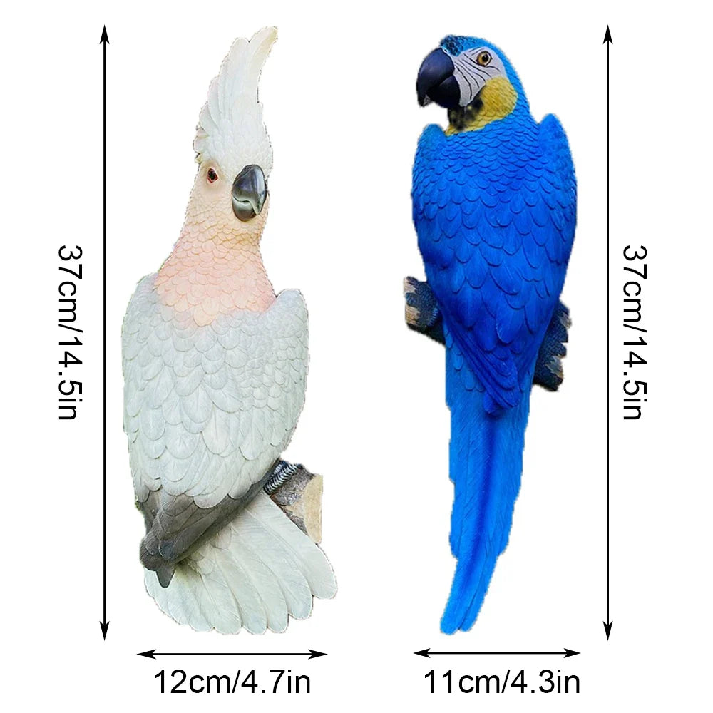 Wall mounted parrot statue white cockatoo and blue macaw resin outdoor decor 2 pcs Tampa on Tampa Home & Garden Store