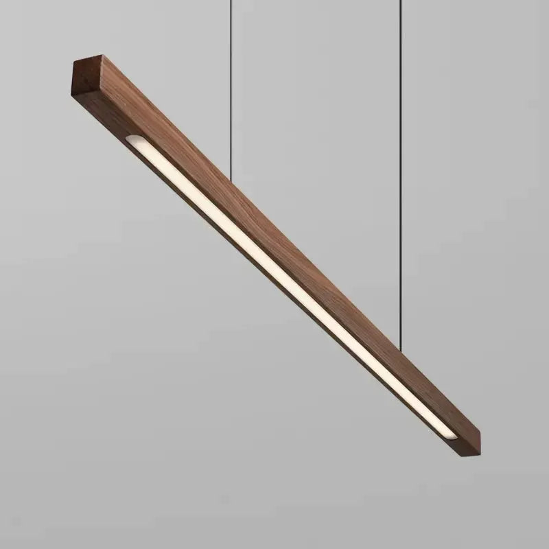 DecorBites Linear LED Pendant Light wood finish, slim rectangular bar for kitchen island lighting on Tampa Home & Garden Store