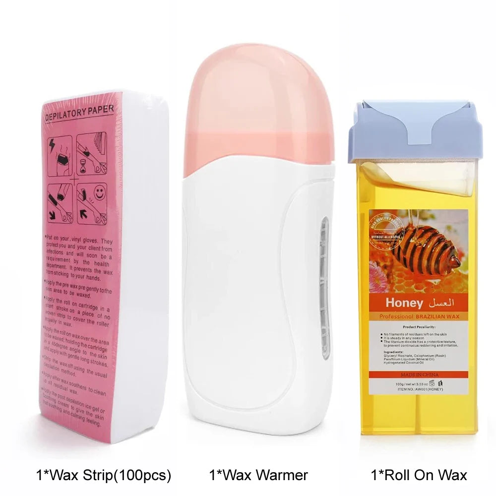 Roll On Wax Kit with white wax warmer and 100pc wax strips by Silcy Skin on Tampa Home & Garden Store