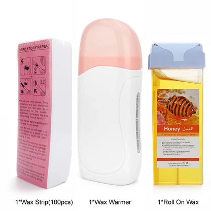 Roll On Wax Kit with white wax warmer and 100pc wax strips by Silcy Skin on Tampa Home & Garden Store