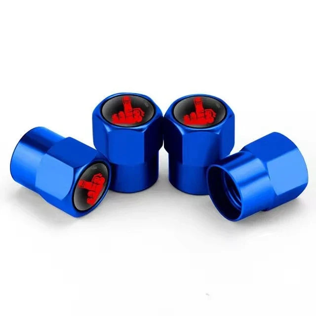 Blue aluminium valve stem caps 4-pack with red inner tops BikerZoneZ tire accessories on Tampa Home & Garden Store