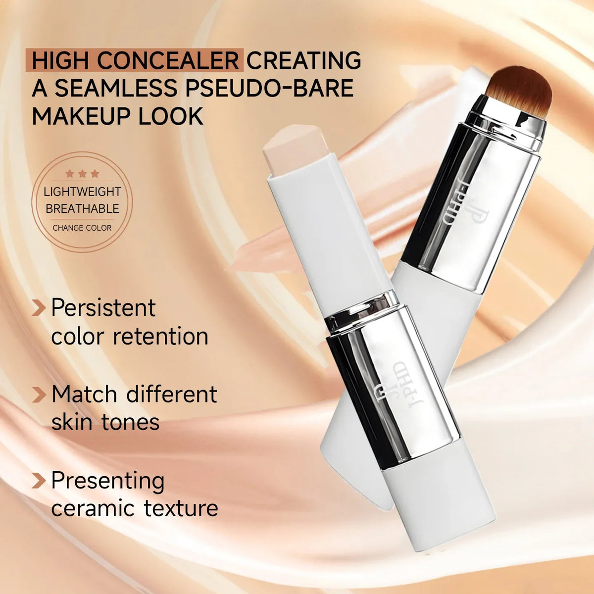Two-in-one brush head foundation stick Silcy Skin white and chrome tubes brown brush heads on Tampa Home & Garden Store