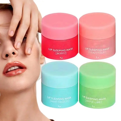 4pc lip sleeping mask set in berry, grapefruit, mint chocolate, and apple lime jars on Tampa Home & Garden Store