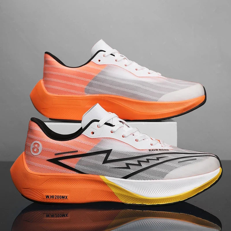 Training Shoes - Breathable Cushioned Mesh EstaliosFit pair in gray-pink mesh with orange sole on Tampa Home & Garden Store