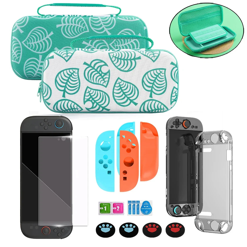 Two hard Nintendo Switch 2 cases in teal and white leaf patterns with screen protectors on Tampa Home & Garden Store