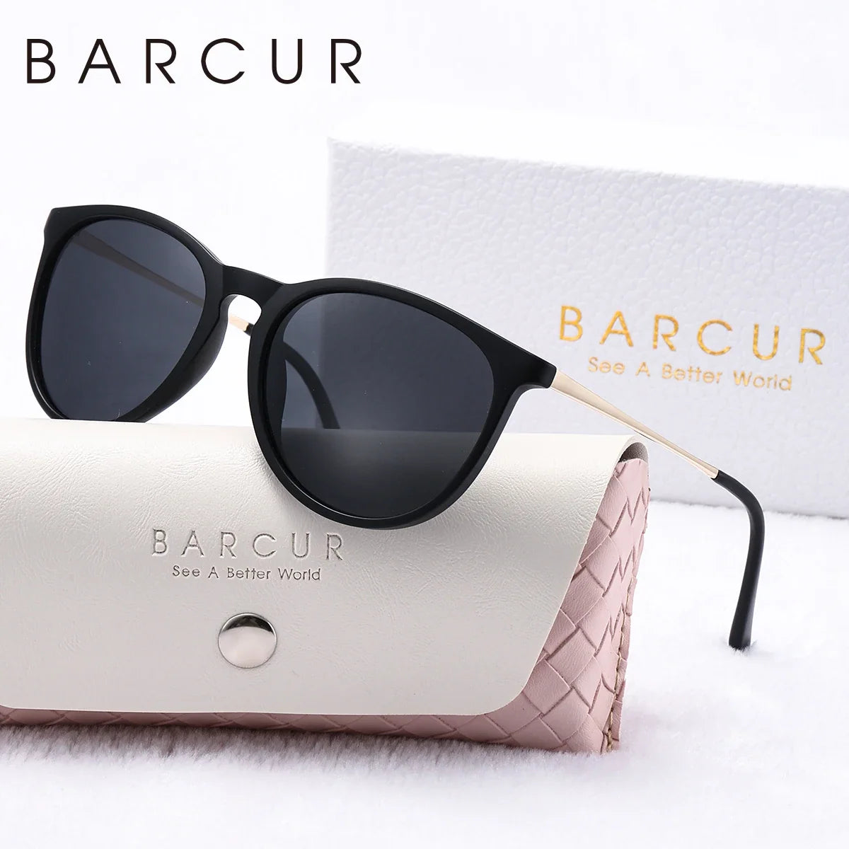 BARCUR leopard-print two-tone cat-eye sunglasses with black frame, gold temples UV400 lenses on Tampa Home & Garden Store