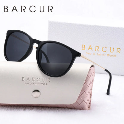 BARCUR leopard-print two-tone cat-eye sunglasses with black frame, gold temples UV400 lenses on Tampa Home & Garden Store