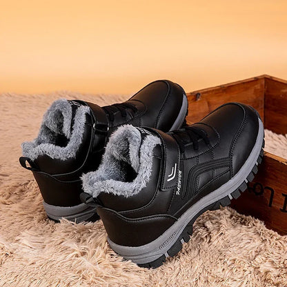 Mens Waterproof Winter Snow Boots black with grey faux fur lining UpTrend Deals rugged sole on Tampa Home & Garden Store