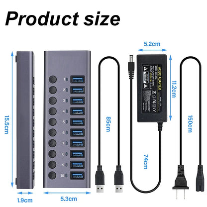 10-Port USB 3.0 Hub with 5Gbps data transfer and 60W power adapter by UpTrend Deals on Tampa Home & Garden Store