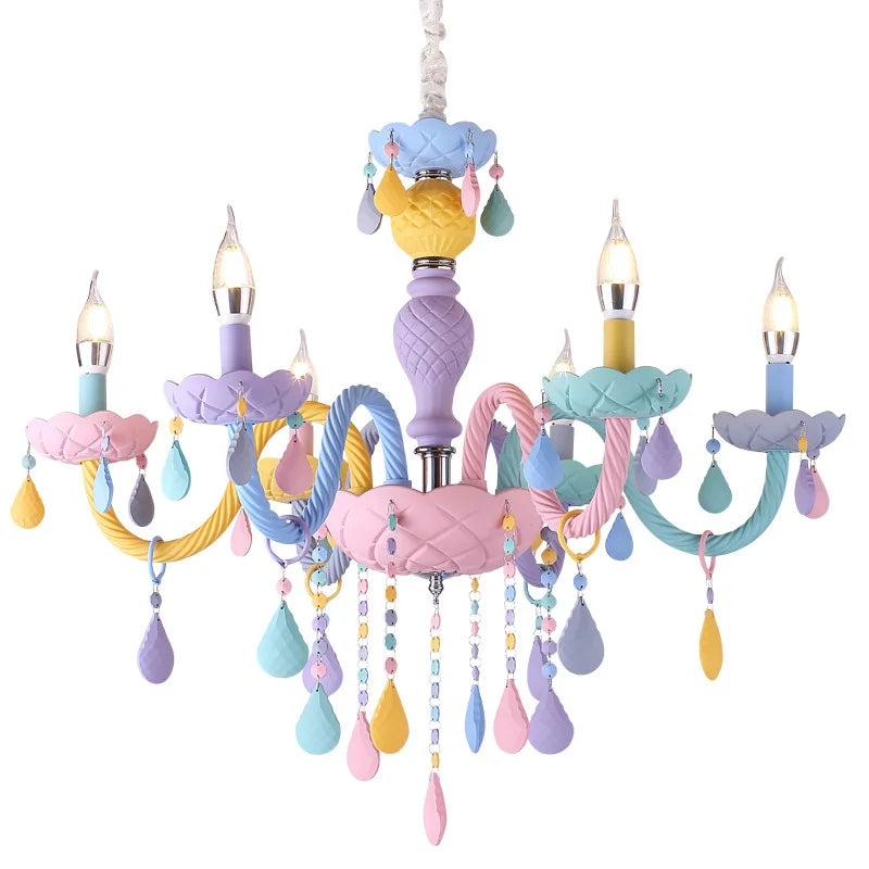 DecorBites LED macaron chandelier for kids' room in pink purple blue with teardrop accents on Tampa Home & Garden Store