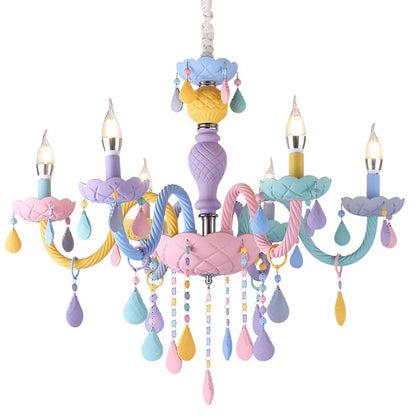 DecorBites LED macaron chandelier for kids' room in pink purple blue with teardrop accents on Tampa Home & Garden Store