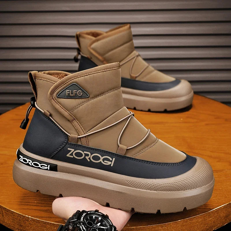 Mens winter ankle boots ZOROGI, tan fabric upper, rugged beige sole on Tampa Home & Garden Store