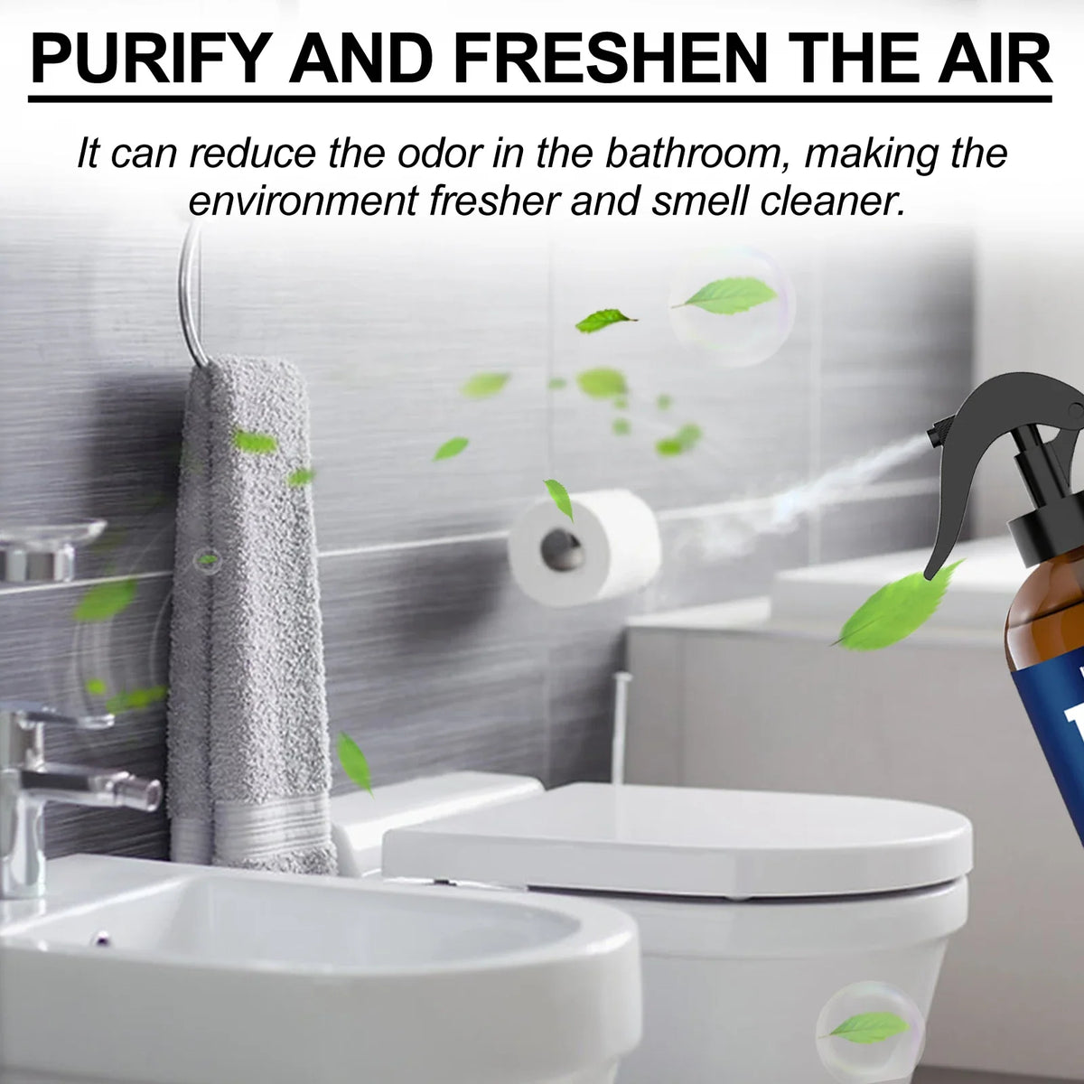 Bergamot bathroom deodorizer spray by Silcy Skin in blue bottle with nozzle, fresh air on Tampa Home & Garden Store