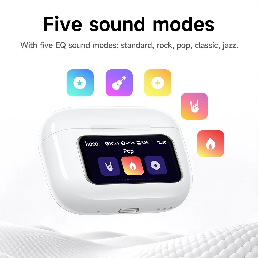 HOCO EW72 Lite wireless touch screen headset in-ear sport headphones with white charging case on Tampa Home & Garden Store
