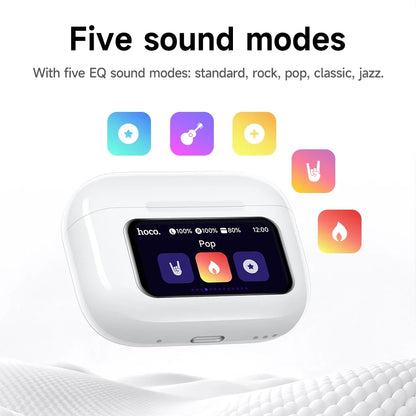 HOCO EW72 Lite wireless touch screen headset in-ear sport headphones with white charging case on Tampa Home & Garden Store