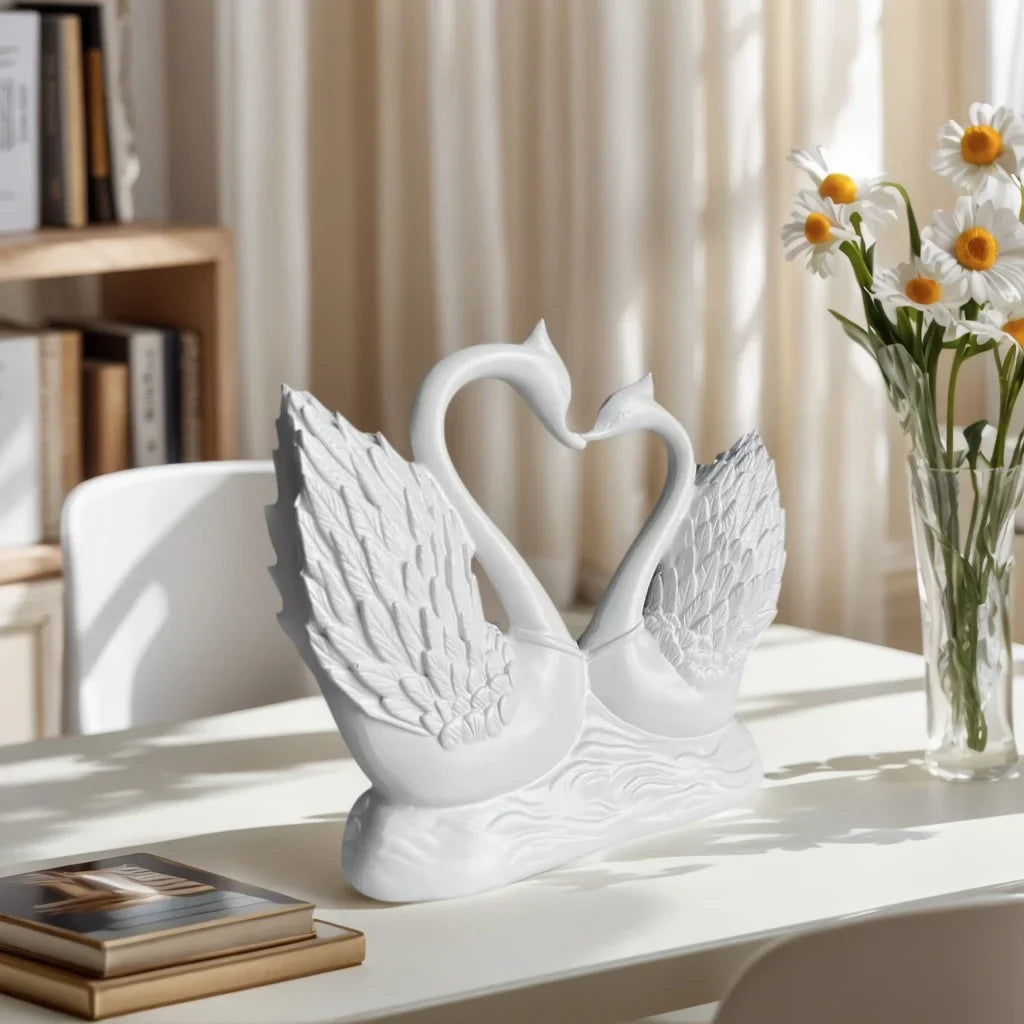 Perfecsy white ceramic heart-to-heart swan statue with intertwined necks tabletop romantic decor on Tampa Home & Garden Store