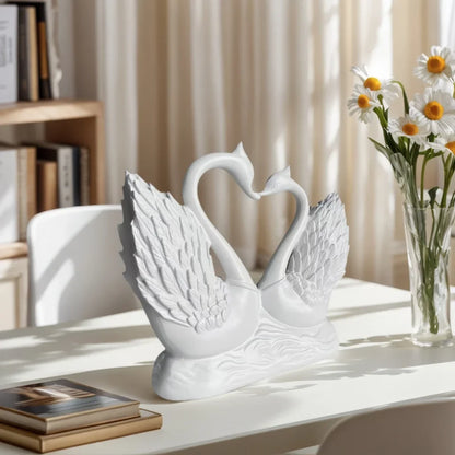 Perfecsy white ceramic heart-to-heart swan statue with intertwined necks tabletop romantic decor on Tampa Home & Garden Store