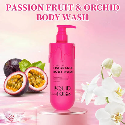 Liquid Kiss Body Wash pink bottle with pump, 473 ml by Silcy Skin, passion fruit orchid on Tampa Home & Garden Store