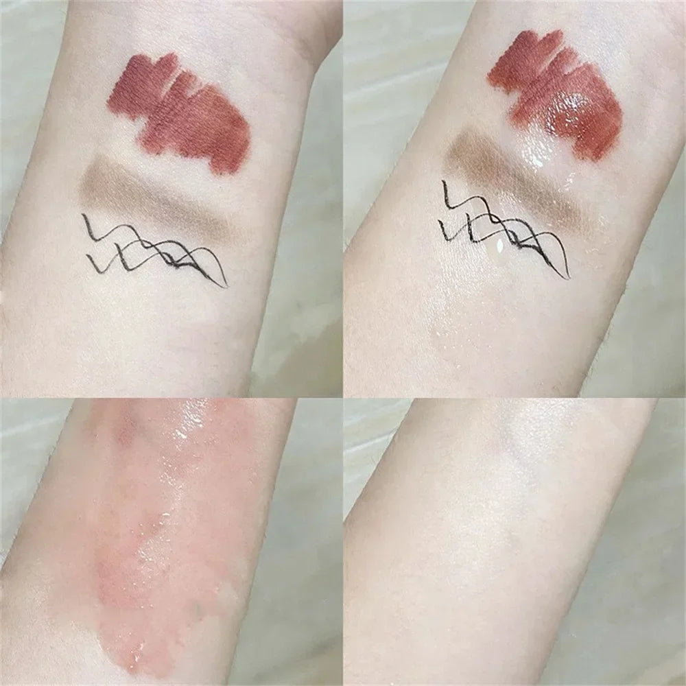 Silcy Skin cleansing oil camellia swatches; red-brown tones with clear oil shine, collage on Tampa Home & Garden Store