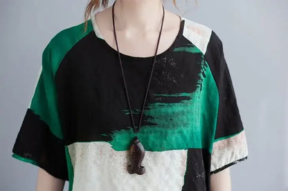 Women Summer T-shirt Retro Loose Cotton Linen short sleeve green black cream UpTrend Deals on Tampa Home & Garden Store