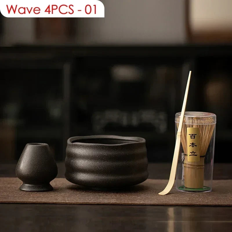 Perfecsy 4PCS Japanese Matcha DIY Tea Tools set with black ceramic bowl and bamboo whisk on Tampa Home & Garden Store