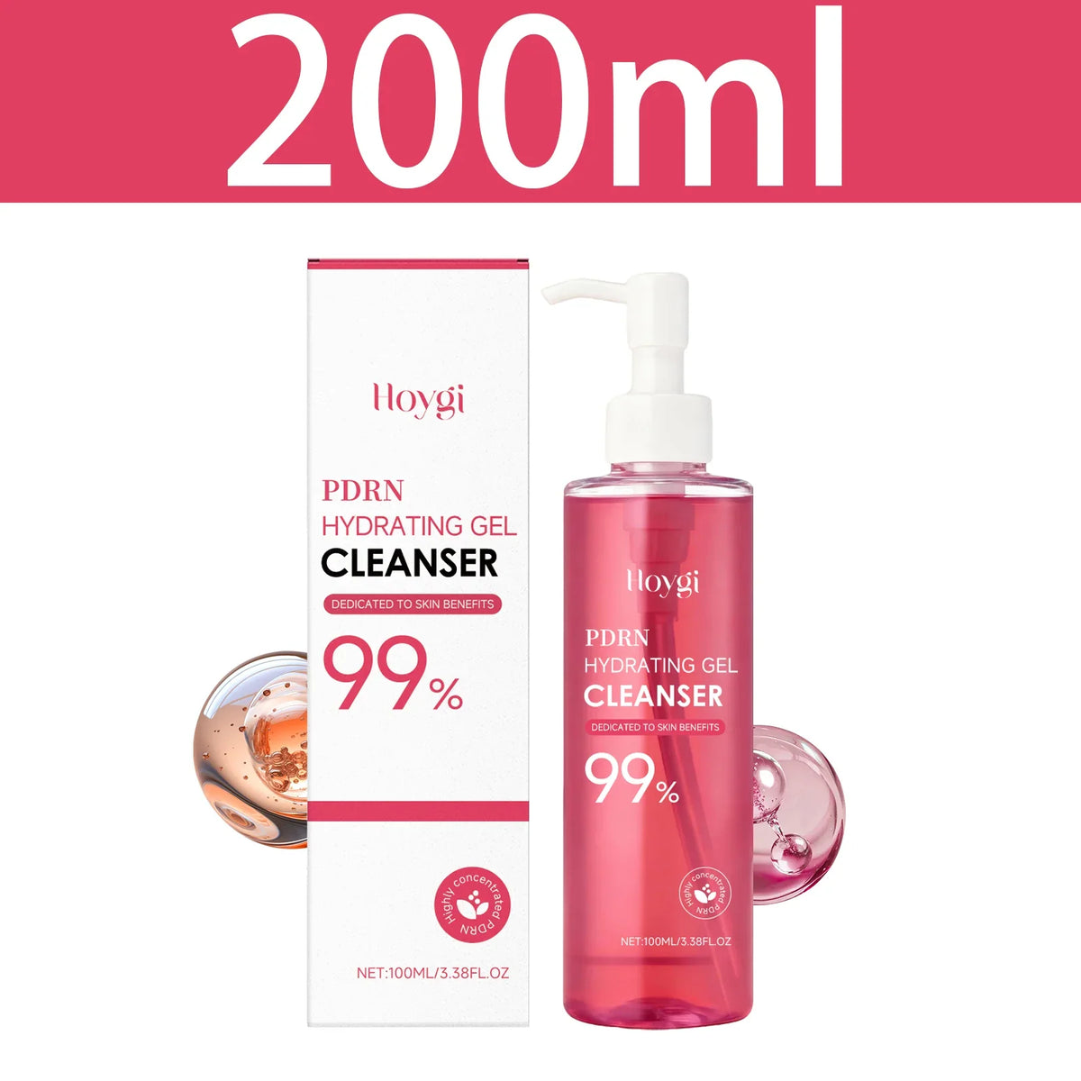 Hoygi PDRN Hydrating Gel Cleanser bottle with white pump beside its white box Silcy Skin on Tampa Home & Garden Store
