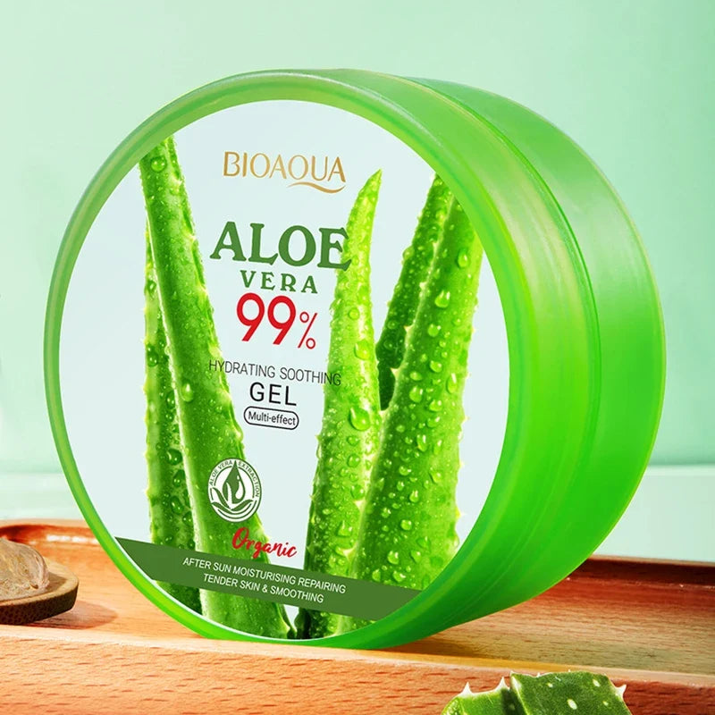 BIOAQUA Aloe Vera gel 300g in green round tub with aloe leaves, hydrating soothing gel on Tampa Home & Garden Store