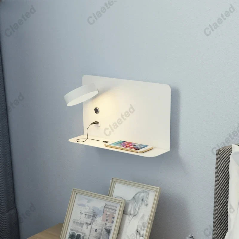 Perfecsy white LED wall light with built-in shelf, USB port and switch on Tampa Home & Garden Store