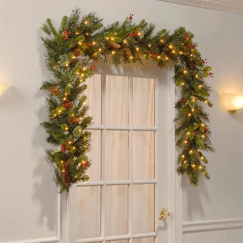 Perfecsy Christmas Garland 1.8/2.7M green evergreen with red berries and warm LED lights on Tampa Home & Garden Store