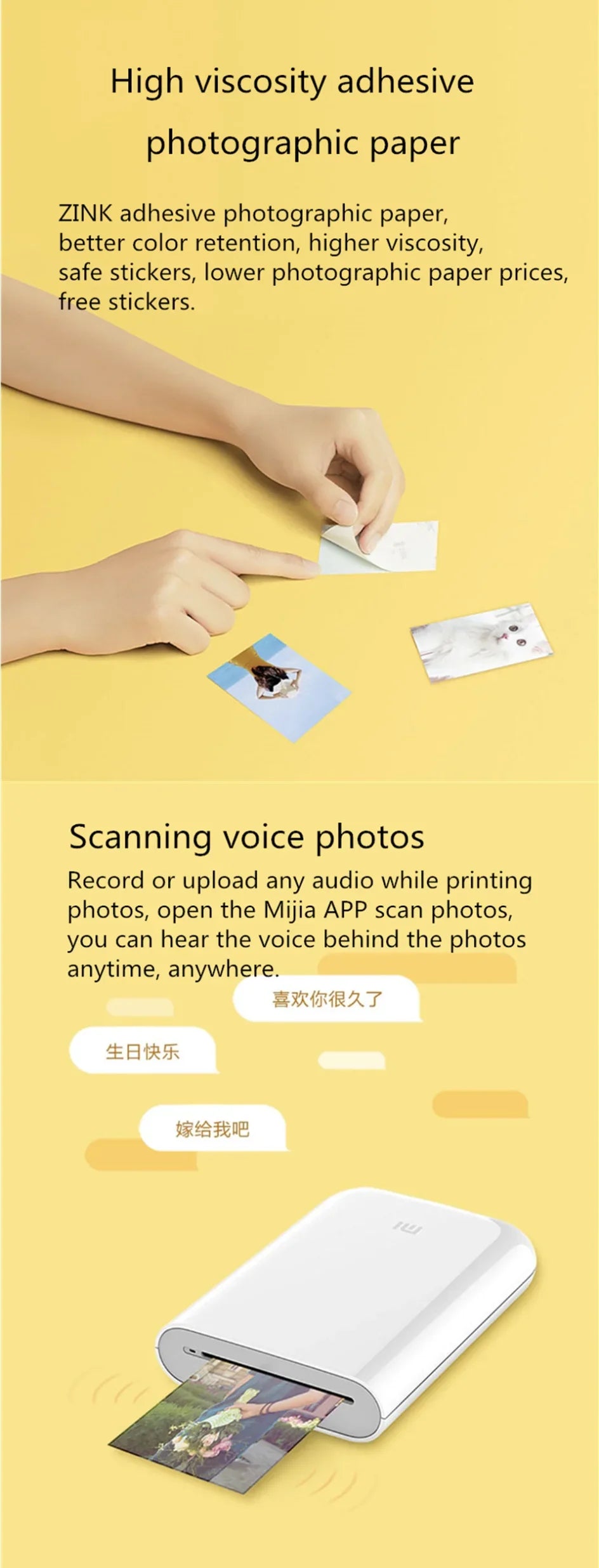 White portable mini photo printer 300dpi pocket printer printing photo on yellow backdrop on Tampa Home & Garden Store