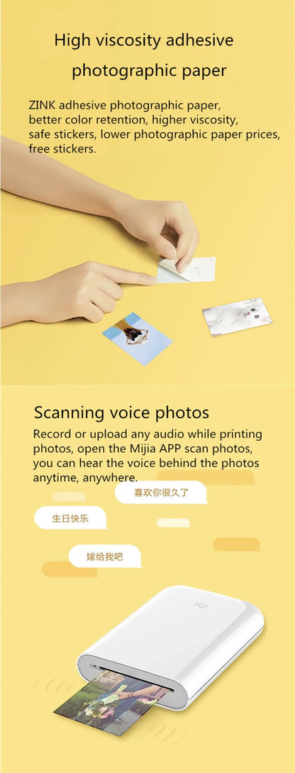 White portable mini photo printer 300dpi pocket printer printing photo on yellow backdrop on Tampa Home & Garden Store