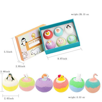 Silcy Skin kids bath bombs set with surprise toy; colorful bombs with animal toppers in teal box on Tampa Home & Garden Store