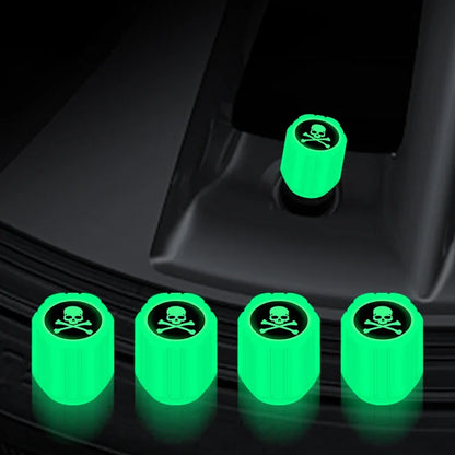 4-pack luminous valve stem caps with glowing green skull tops by BikerZoneZ on Tampa Home & Garden Store