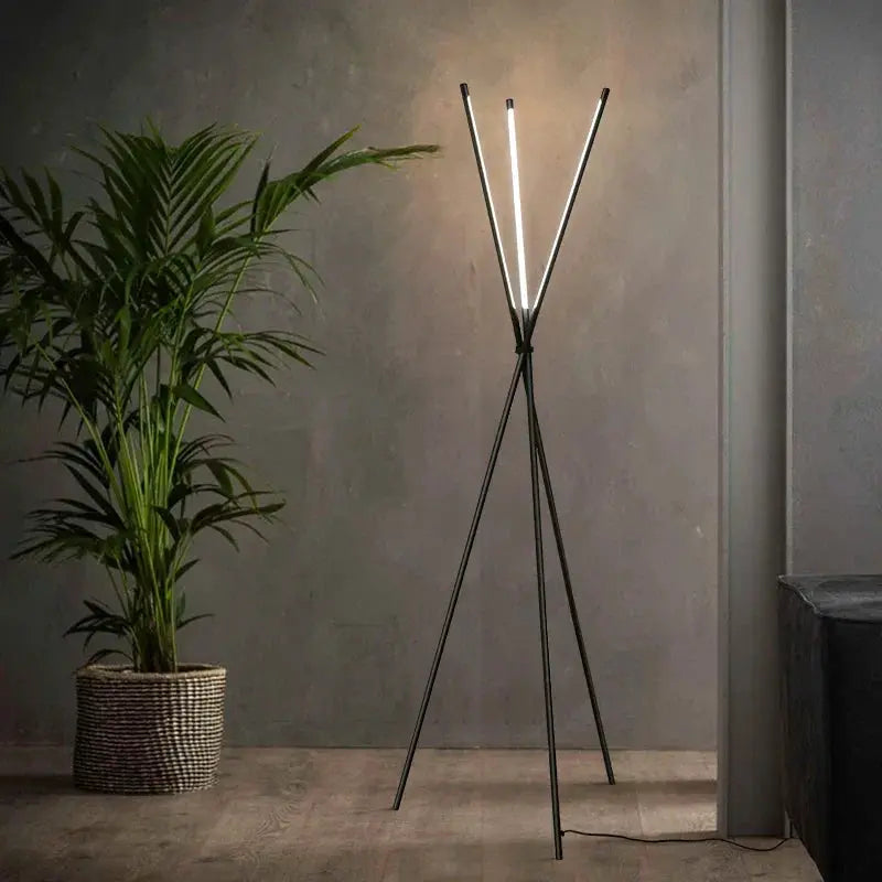 DecorBites Knox Tripod Floor Lamp black metal tripod with slim LED light bars on Tampa Home & Garden Store