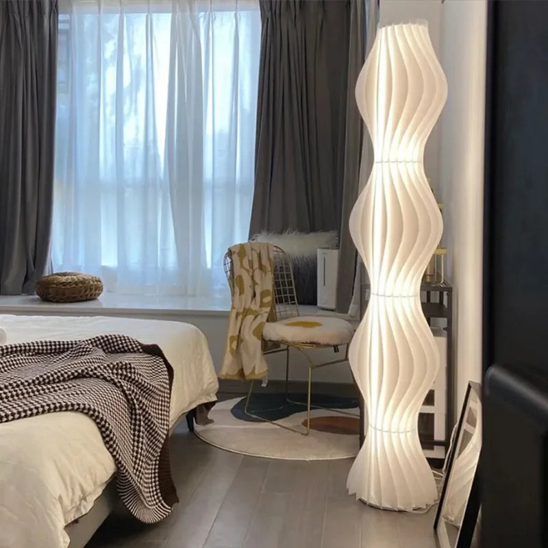 Perfecsy LED Floor Lamp Modern Nordic Grass Skirts with tall white sculptural wave panels on Tampa Home & Garden Store