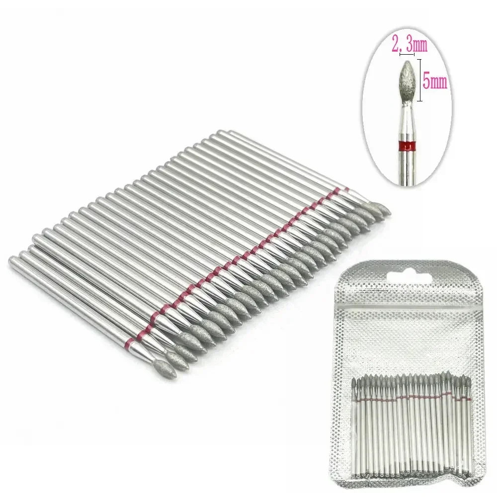 Diamond nail drill bits set 50pc for manicures; silver bits with red band for cuticle cleanup on Tampa Home & Garden Store