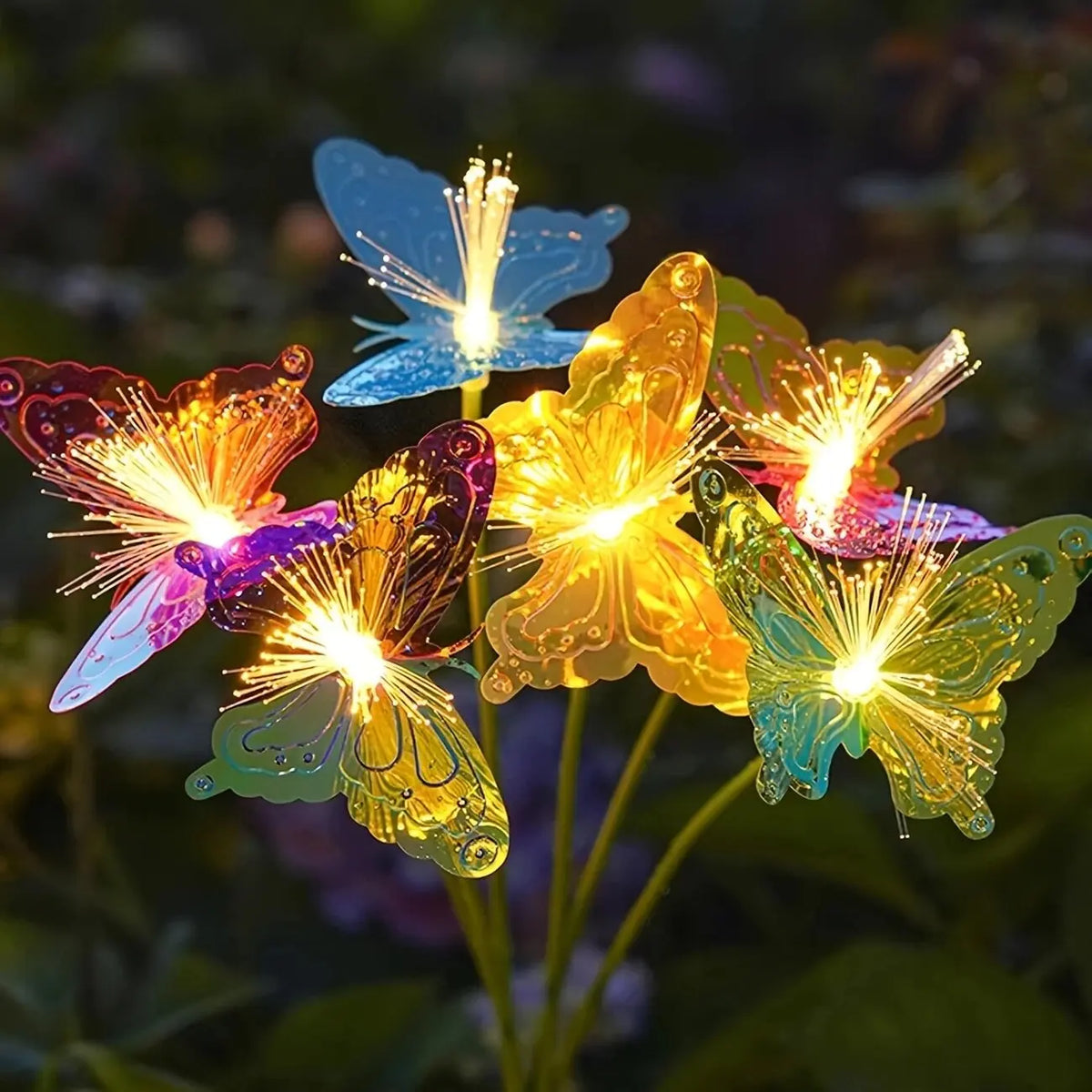 Perfecsy 6-head LED solar butterfly lights; colorful fiber-optic blooms for garden, path, yard on Tampa Home & Garden Store