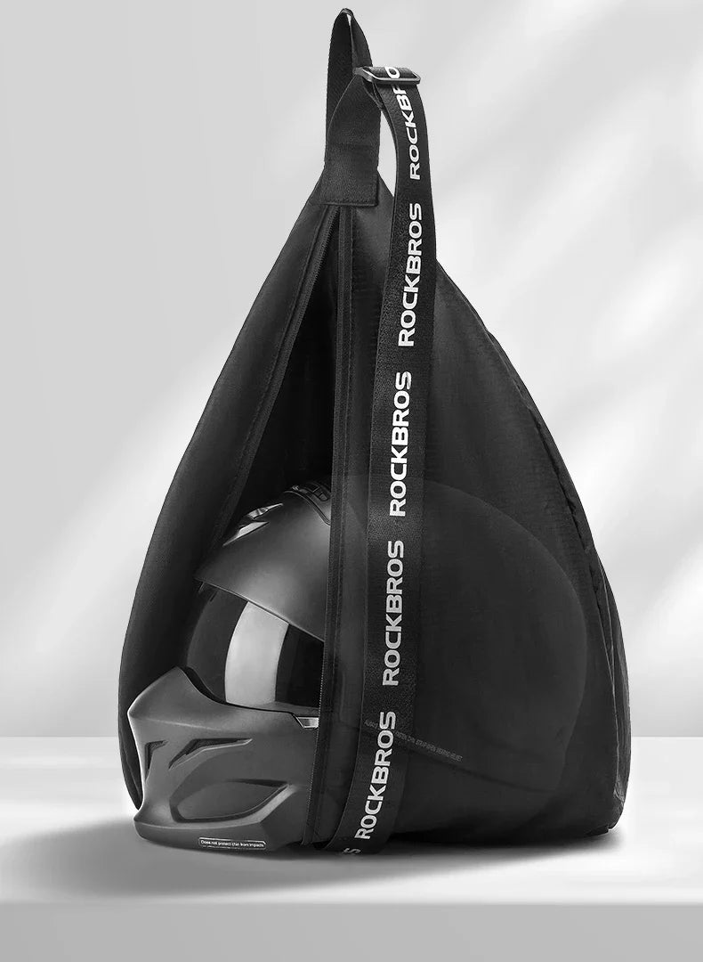 Motorcycle helmet backpack in black with large capacity, reflective ROCKBROS, helmet inside on Tampa Home & Garden Store
