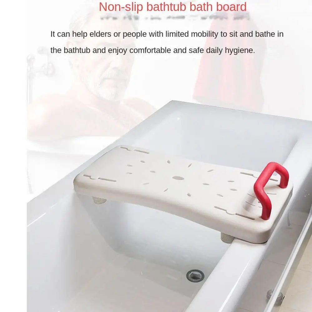 Beige adjustable bathtub shower board with non-slip surface and red handle by UpTrend Deals on Tampa Home & Garden Store