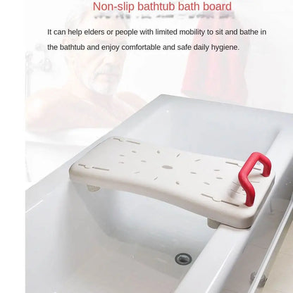 Beige adjustable bathtub shower board with non-slip surface and red handle by UpTrend Deals on Tampa Home & Garden Store